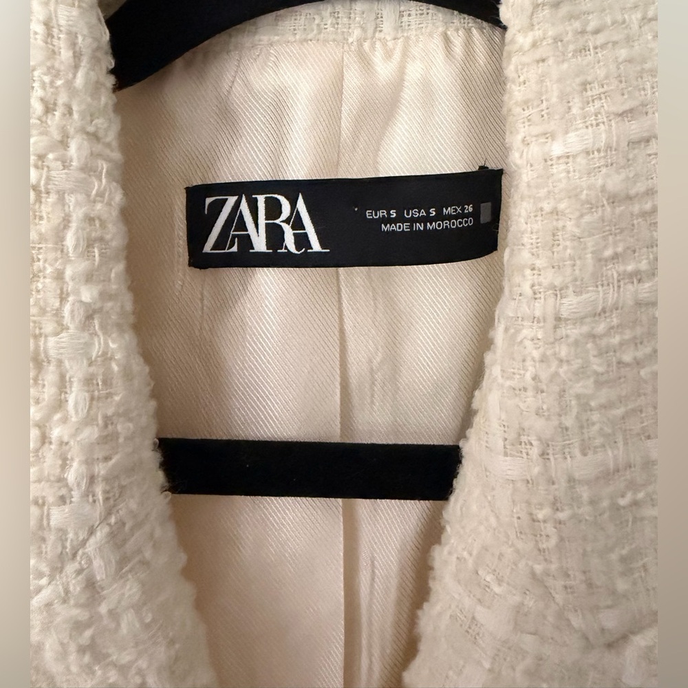 ZARA Cream Tweed Blazer | Double Breasted Gold Buttons | Chanel Style | Size S - Picture 7 of 11